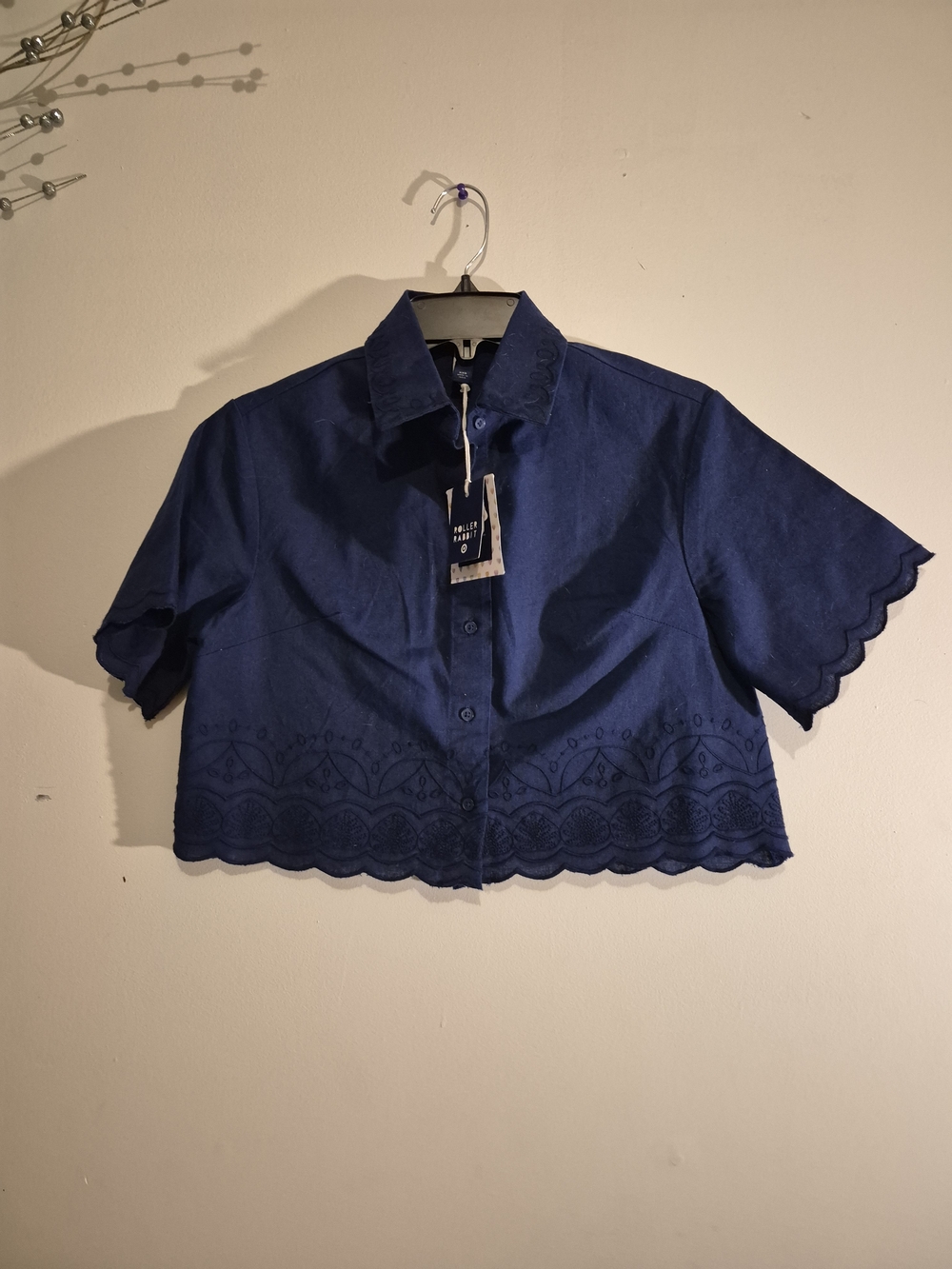 Roller Rabbit Navy Blue Cropped Button-Front Top